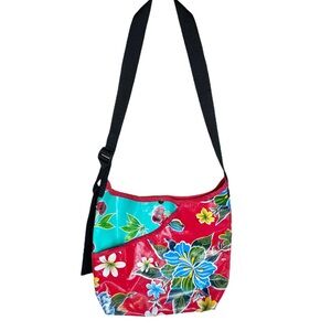 Love Shine NYC Floral Oil Cloth Crossbody Tote Market Bag With Adjustable Strap